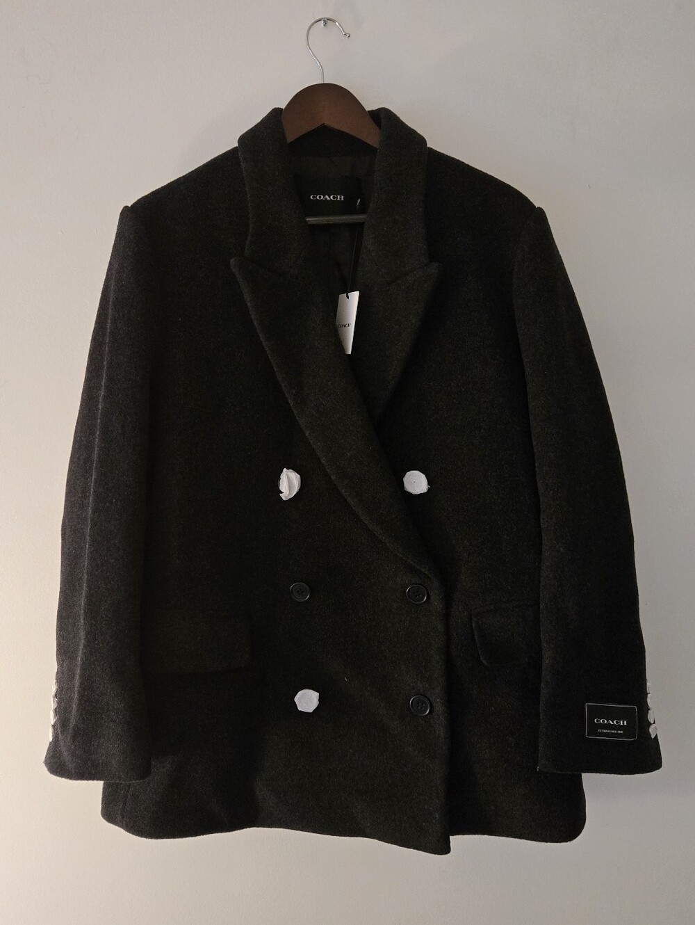 Coach Double-Breasted Black Wool Pea Coat